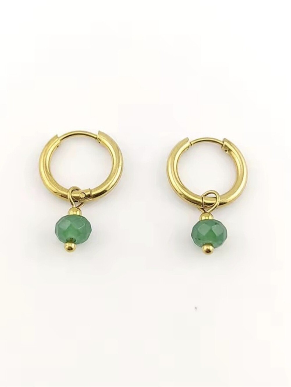 💚💛NEW💚💛 PRETTY!! SS GREEN AVENTURINE Faceted Natural Stone Huggie  Earrings